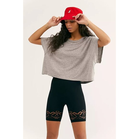 We The Free Tops - We The Free People Weekend Linen Blend Relaxed Fit Crop T Shirt in Grey Size M